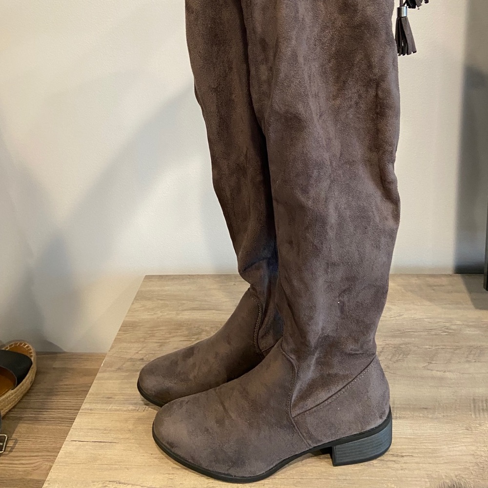 Gray suede Over the knee boots